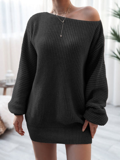 Sweater Dresses- Winter Coziness Faux Wool Oversized Knit Sweater Dress- - IndioGear Clothing and Gear