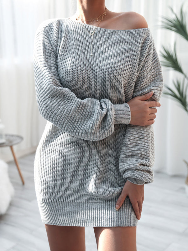 Sweater Dresses- Winter Coziness Faux Wool Oversized Knit Sweater Dress- - IndioGear Clothing and Gear