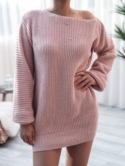 Sweater Dresses- Winter Coziness Faux Wool Oversized Knit Sweater Dress- - IndioGear Clothing and Gear