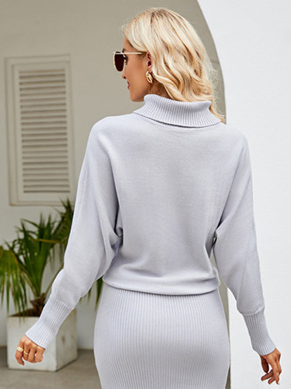 Sweater Dresses- Winter Cozy Blouson Turtleneck Sweater dress- - IndioGear Clothing and Gear