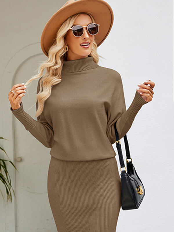 Sweater Dresses- Winter Cozy Blouson Turtleneck Sweater dress- - IndioGear Clothing and Gear