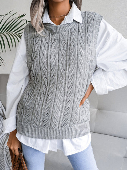 Sweater Vests- Cable Knit Round Neck Sweater Vest- - IndioGear Fashion and Gear