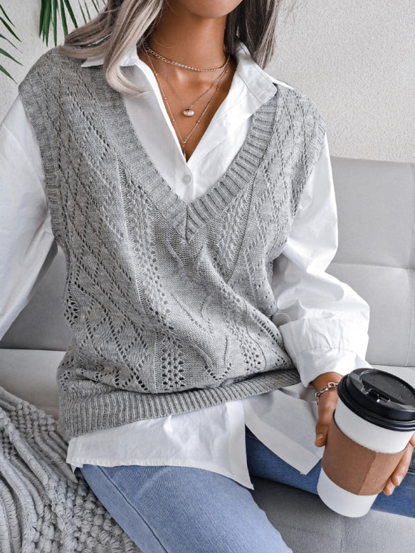 Sweater Vests- Cable Knit V Neck Sweater - Knitwear Vest- - IndioGear Fashion and Gear