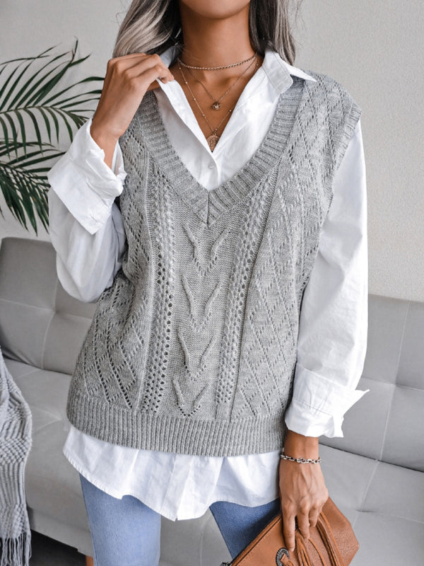 Sweater Vests- Cable Knit V Neck Sweater - Knitwear Vest- - IndioGear Fashion and Gear