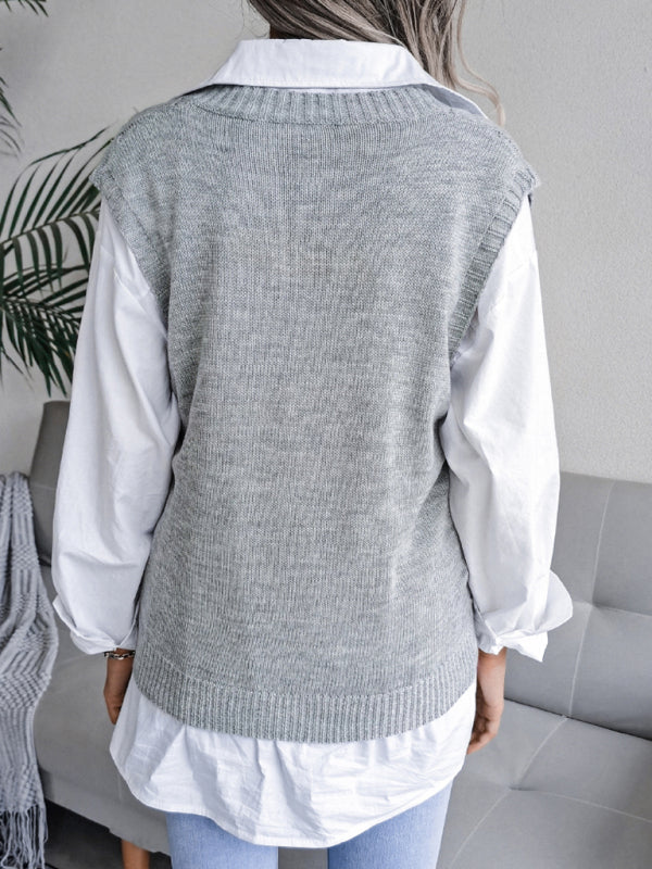 Sweater Vests- Cable Knit V Neck Sweater - Knitwear Vest- - IndioGear Fashion and Gear