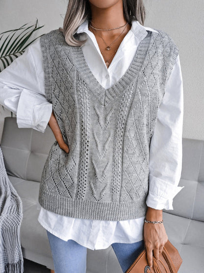 Sweater Vests- Cable Knit V Neck Sweater - Knitwear Vest- - IndioGear Fashion and Gear