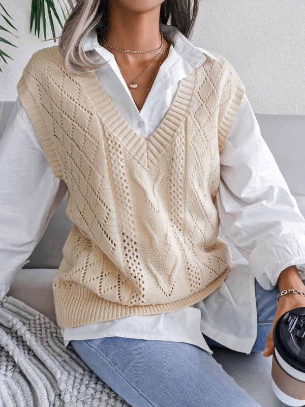 Sweater Vests- Cable Knit V Neck Sweater - Knitwear Vest- - IndioGear Fashion and Gear