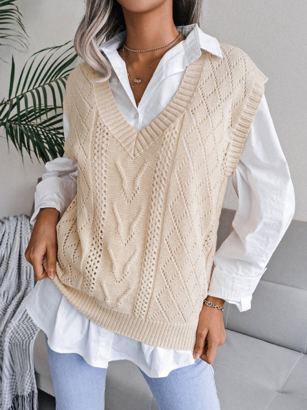 Sweater Vests- Cable Knit V Neck Sweater - Knitwear Vest- - IndioGear Fashion and Gear