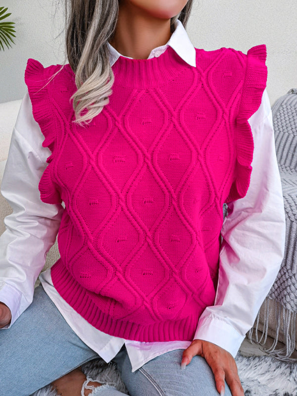 Sweater Vests- Diamond Knit High Neck Sweater Vest- - IndioGear Fashion and Gear