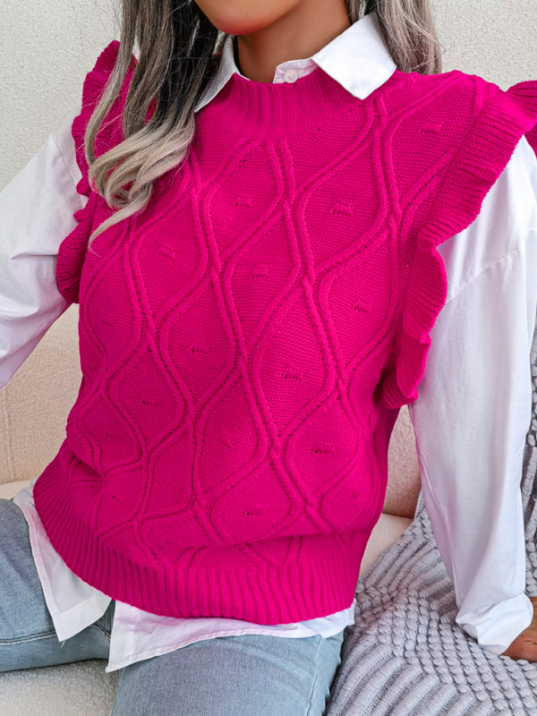 Sweater Vests- Diamond Knit High Neck Sweater Vest- - IndioGear Fashion and Gear