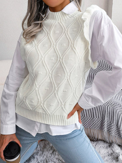 Sweater Vests- Diamond Knit High Neck Sweater Vest- - IndioGear Fashion and Gear