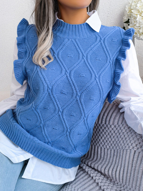 Sweater Vests- Diamond Knit High Neck Sweater Vest- - IndioGear Fashion and Gear