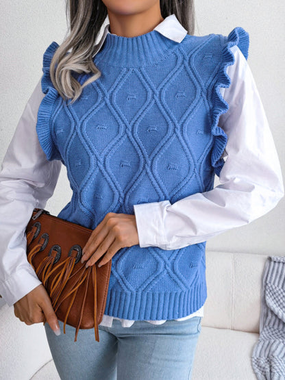 Sweater Vests- Diamond Knit High Neck Sweater Vest- - IndioGear Fashion and Gear