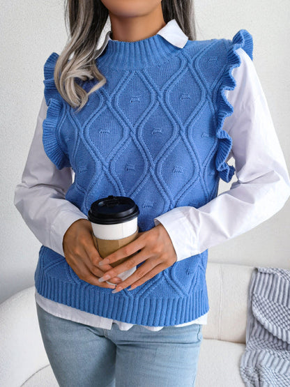 Sweater Vests- Diamond Knit High Neck Sweater Vest- Blue- IndioGear Fashion and Gear