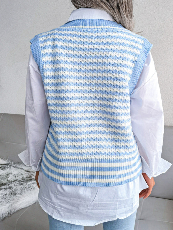 Sweater Vests- Knitted V Neck Sweate - Double-Breasted Vest- - IndioGear Fashion and Gear