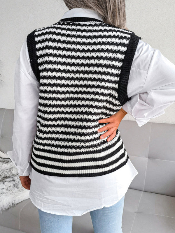 Sweater Vests- Knitted V Neck Sweate - Double-Breasted Vest- - IndioGear Fashion and Gear