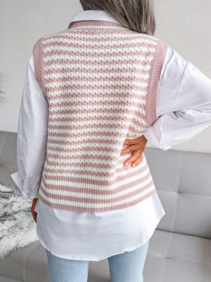 Sweater Vests- Knitted V Neck Sweate - Double-Breasted Vest- - IndioGear Fashion and Gear