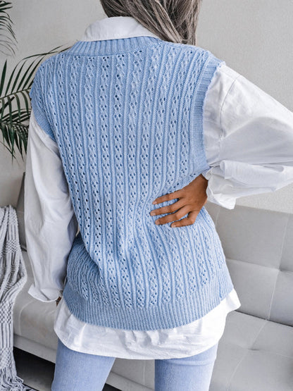 Sweater Vests- Knitted V Neck Sweater - Twist Cable Knit Vest- - IndioGear Fashion and Gear