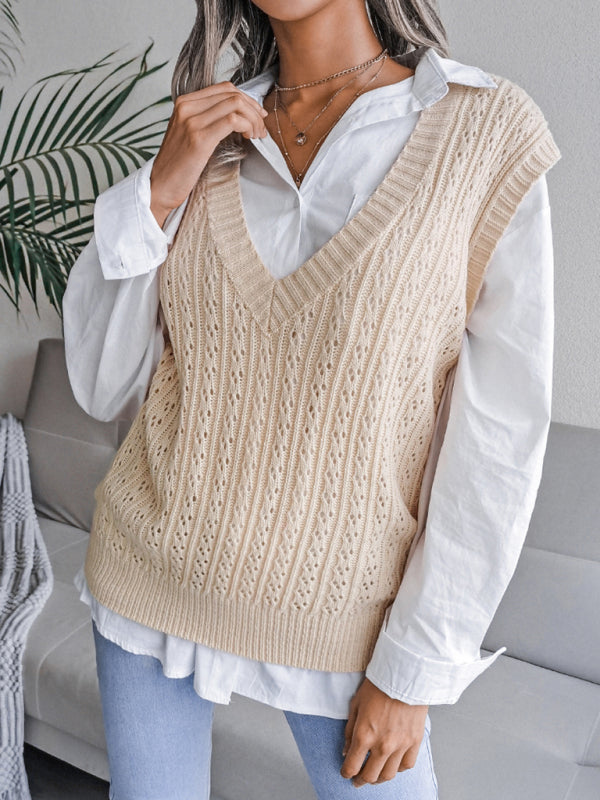 Sweater Vests- Knitted V Neck Sweater - Twist Cable Knit Vest- - IndioGear Fashion and Gear