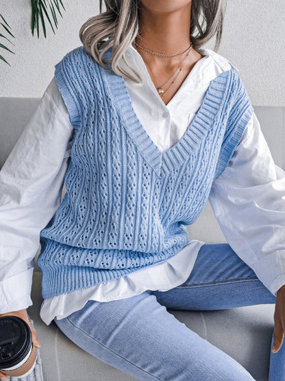 Sweater Vests- Knitted V Neck Sweater - Twist Cable Knit Vest- - IndioGear Fashion and Gear