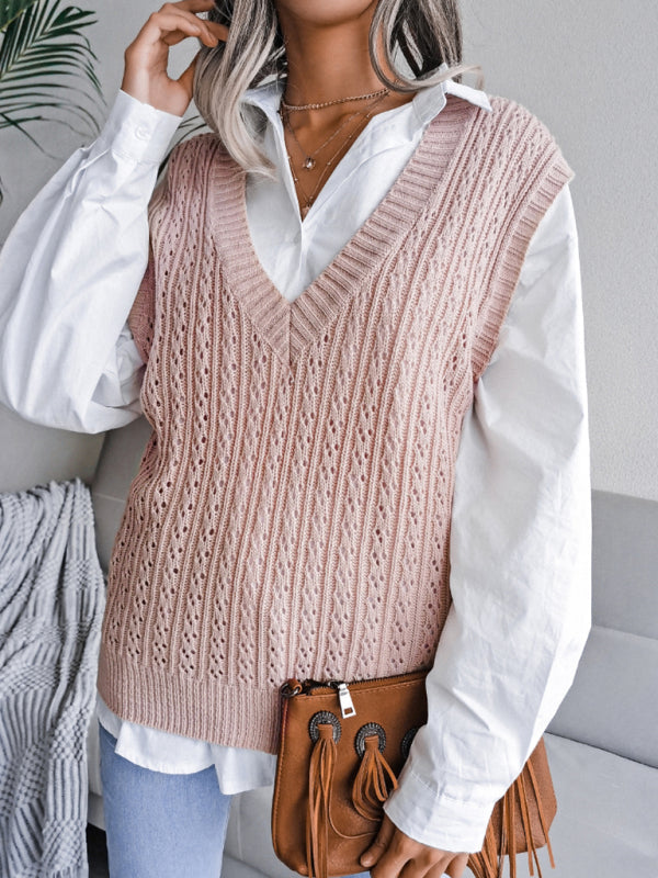 Sweater Vests- Knitted V Neck Sweater - Twist Cable Knit Vest- - IndioGear Fashion and Gear