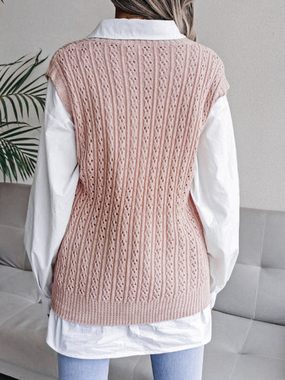 Sweater Vests- Knitted V Neck Sweater - Twist Cable Knit Vest- - IndioGear Fashion and Gear