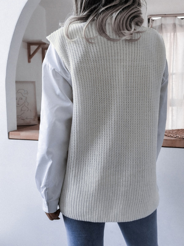 Sweater Vests- Knitted V Neck Sweater Vest- - IndioGear Fashion and Gear