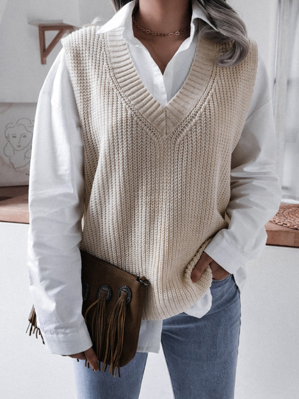 Sweater Vests- Knitted V Neck Sweater Vest- - IndioGear Fashion and Gear