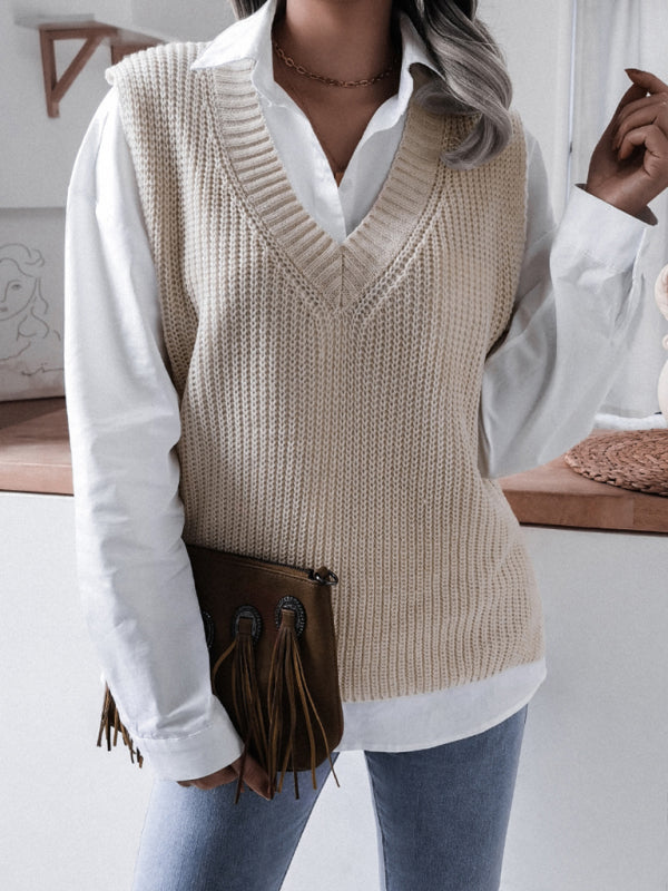 Sweater Vests- Knitted V Neck Sweater Vest- - IndioGear Fashion and Gear