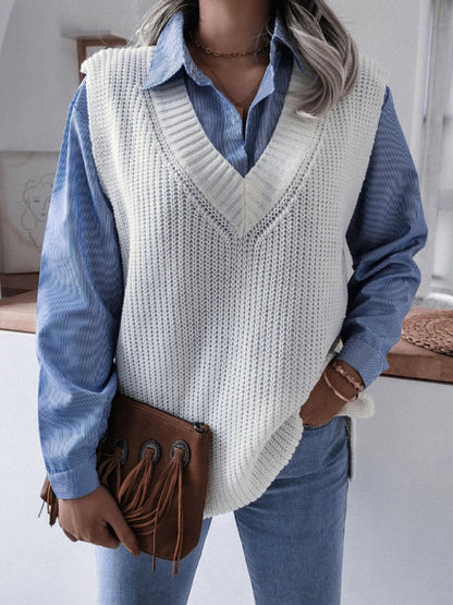 Sweater Vests- Knitted V Neck Sweater Vest- - IndioGear Fashion and Gear