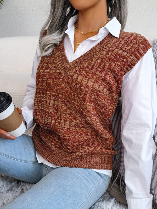 Sweater Vests- Knitted V Neck Sweater Vest - Knitwear Slipover- - IndioGear Fashion and Gear