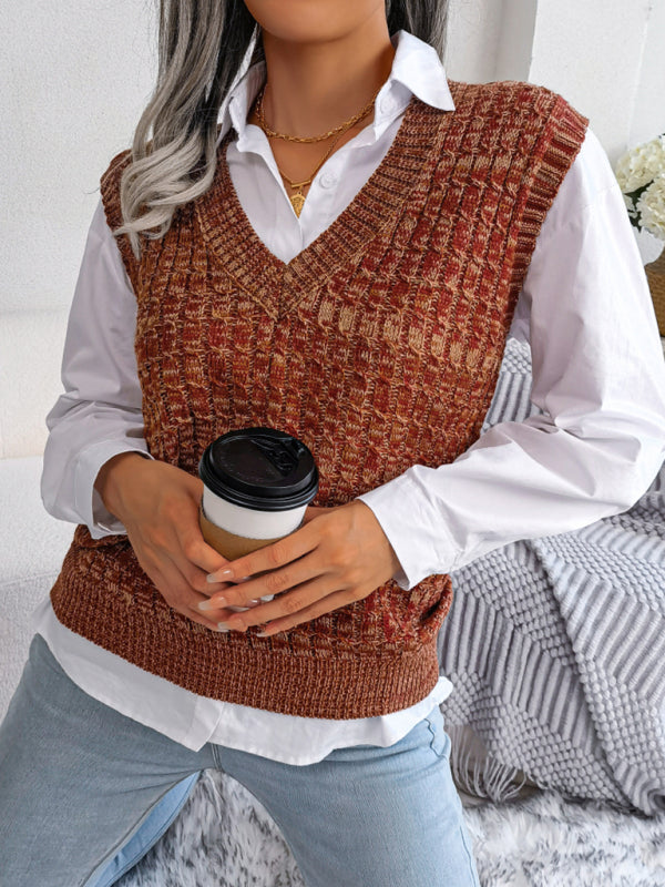 Sweater Vests- Knitted V Neck Sweater Vest - Knitwear Slipover- - IndioGear Fashion and Gear