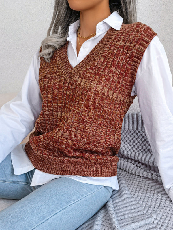 Sweater Vests- Knitted V Neck Sweater Vest - Knitwear Slipover- - IndioGear Fashion and Gear