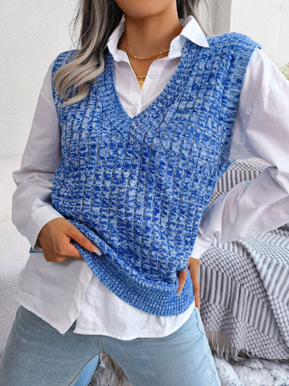 Sweater Vests- Knitted V Neck Sweater Vest - Knitwear Slipover- Blue- IndioGear Fashion and Gear