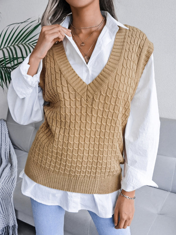 Sweater Vests- Knitwear Vest - V Neck Twist Knitted Sweater- - IndioGear Fashion and Gear