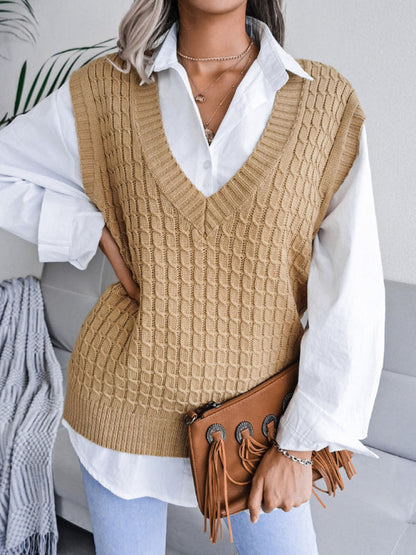 Sweater Vests- Knitwear Vest - V Neck Twist Knitted Sweater- - IndioGear Fashion and Gear