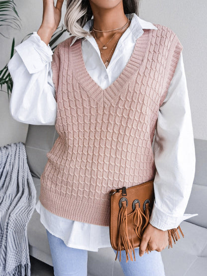 Sweater Vests- Knitwear Vest - V Neck Twist Knitted Sweater- - IndioGear Fashion and Gear