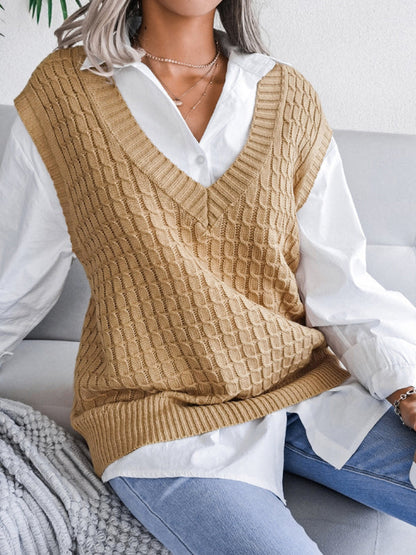 Sweater Vests- Knitwear Vest - V Neck Twist Knitted Sweater- - IndioGear Fashion and Gear