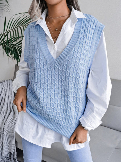 Sweater Vests- Knitwear Vest - V Neck Twist Knitted Sweater- - IndioGear Fashion and Gear