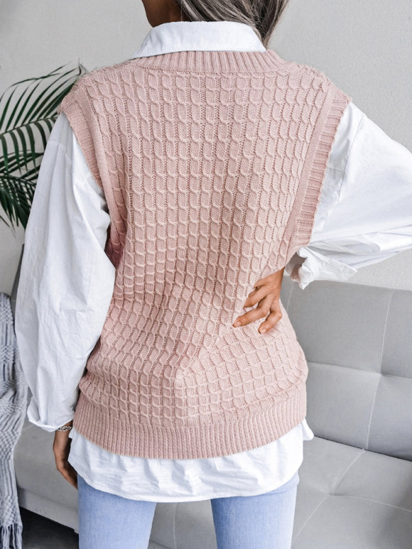 Sweater Vests- Knitwear Vest - V Neck Twist Knitted Sweater- - IndioGear Fashion and Gear