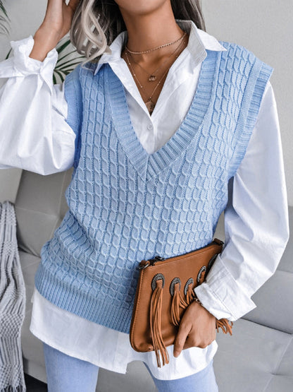 Sweater Vests- Knitwear Vest - V Neck Twist Knitted Sweater- - IndioGear Fashion and Gear