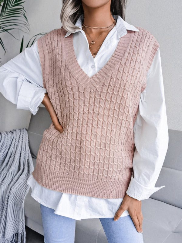 Sweater Vests- Knitwear Vest - V Neck Twist Knitted Sweater- - IndioGear Fashion and Gear