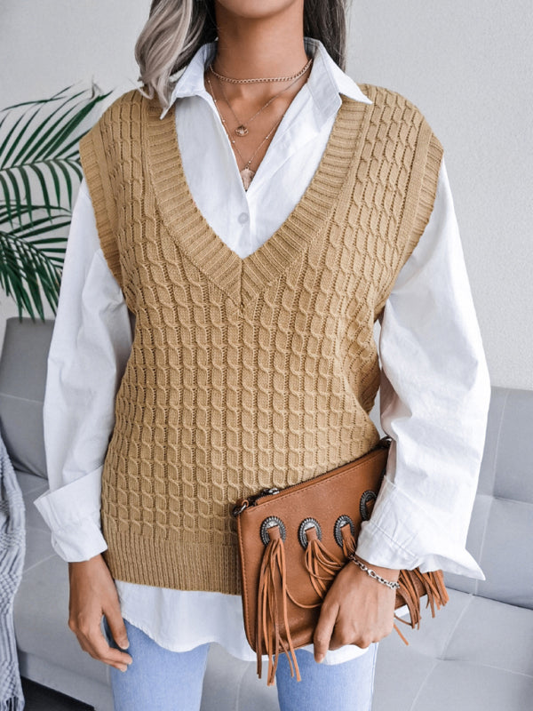 Sweater Vests- Knitwear Vest - V Neck Twist Knitted Sweater- - IndioGear Fashion and Gear