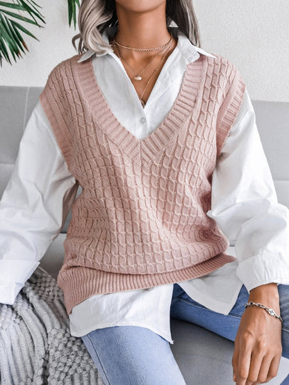 Sweater Vests- Knitwear Vest - V Neck Twist Knitted Sweater- - IndioGear Fashion and Gear