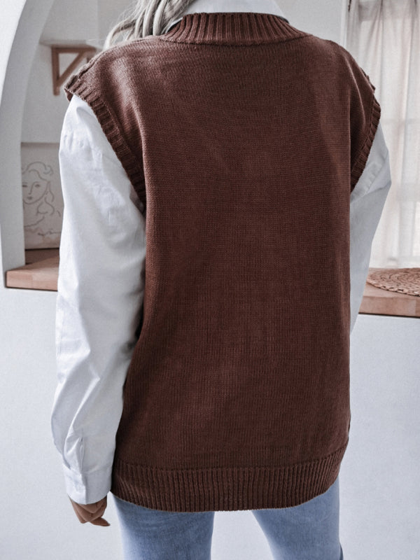 Sweater Vests- Rhombus Cable Knitted Vest - V Neck Sweater- - IndioGear Fashion and Gear