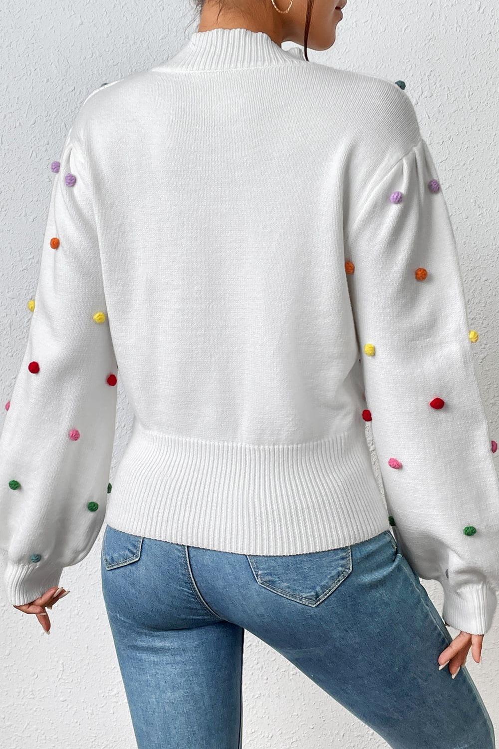 Sweater- Women's Rainbow Pom Pom Sweater - Fashionable Knitwear Pullover- - IndioGear Fashion and Gear