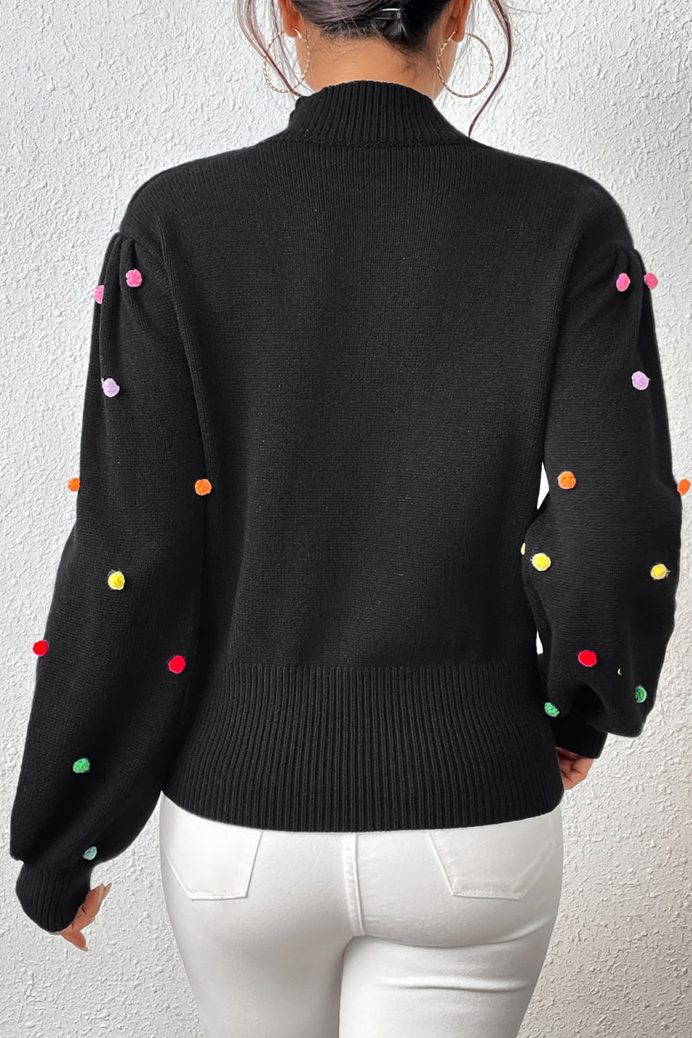 Sweater- Women's Rainbow Pom Pom Sweater - Fashionable Knitwear Pullover- - IndioGear Fashion and Gear