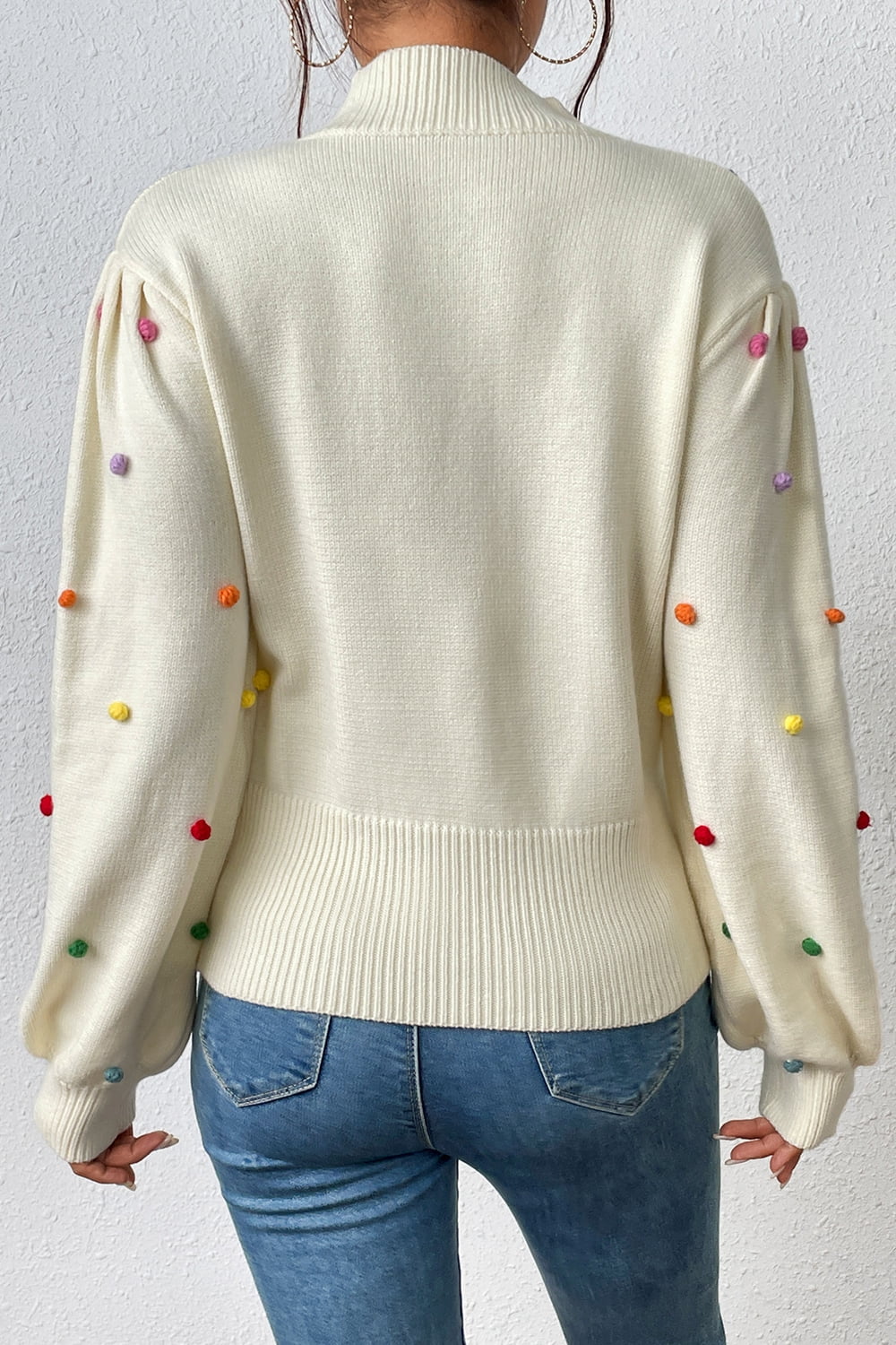 Sweater- Women's Rainbow Pom Pom Sweater - Fashionable Knitwear Pullover- - IndioGear Fashion and Gear