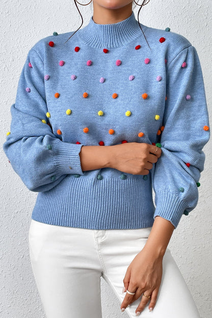 Sweater- Women's Rainbow Pom Pom Sweater - Fashionable Knitwear Pullover- - IndioGear Fashion and Gear