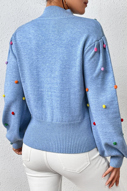 Sweater- Women's Rainbow Pom Pom Sweater - Fashionable Knitwear Pullover- - IndioGear Fashion and Gear